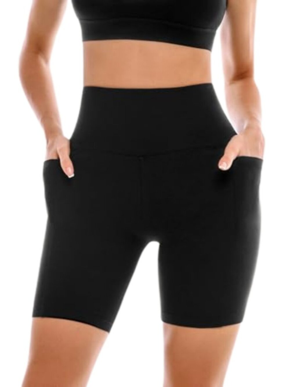 Leafigure Women's High Waisted Biker Shorts with Pockets Tummy Control Yoga Gym